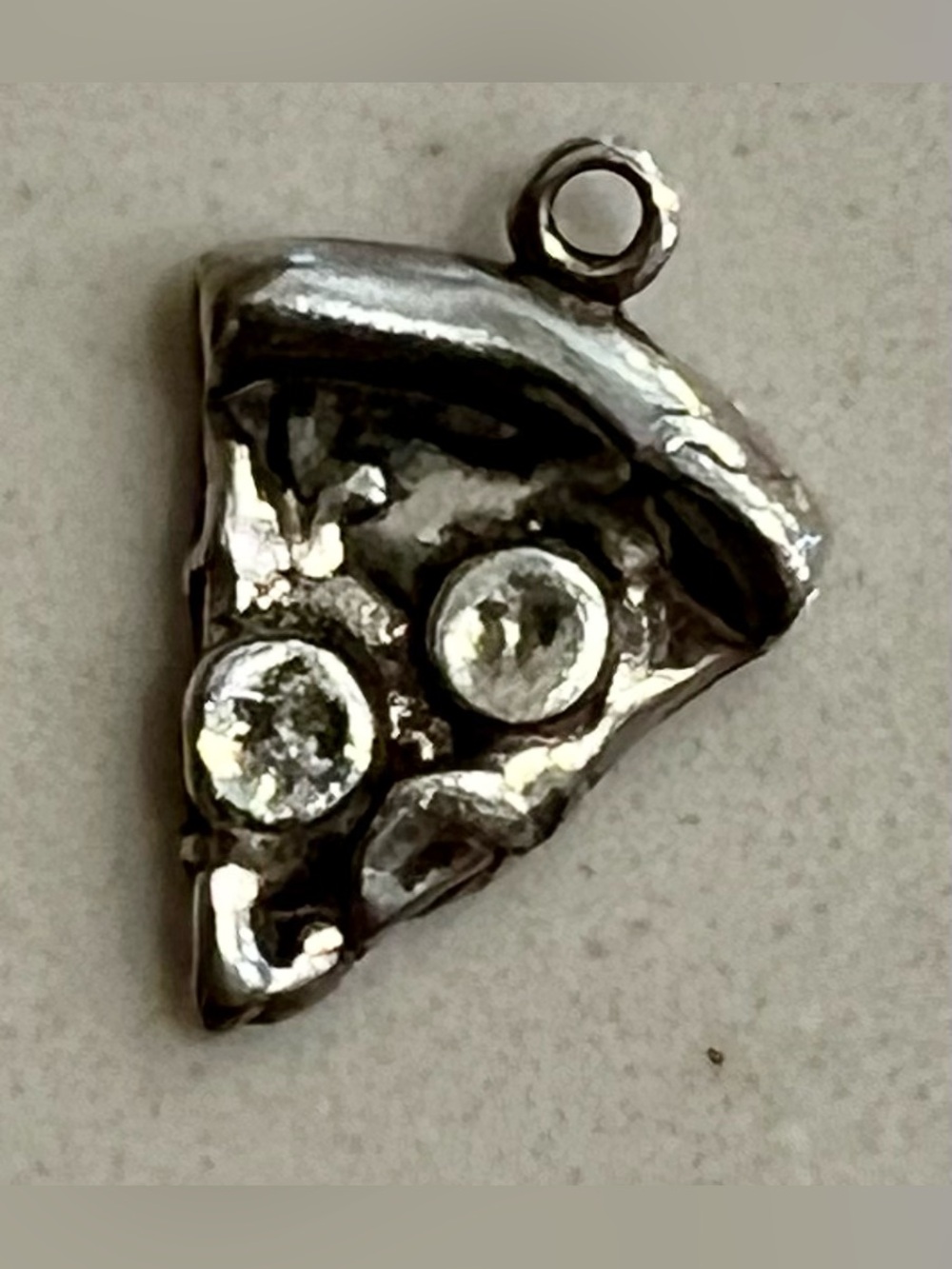Sterling Silver Pizza Slice Charm Pendant with Pepperoni